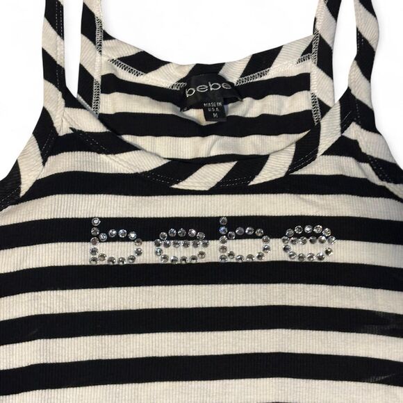 Y2k Black and White Striped Bebe Tank - Picture 3 of 5